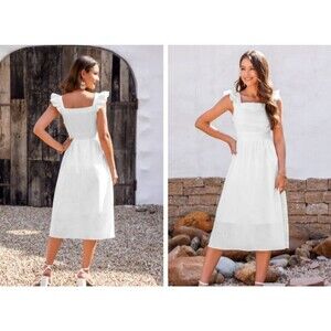 CUPSHE Womens Sz MEDIUM Full Of Love Ruffled Cap Sleeve Cotton Maxi Dress White